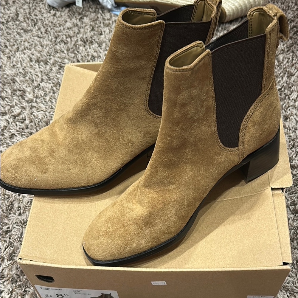 J. Crew Tan Suede Ankle Booties with Elastic Panels